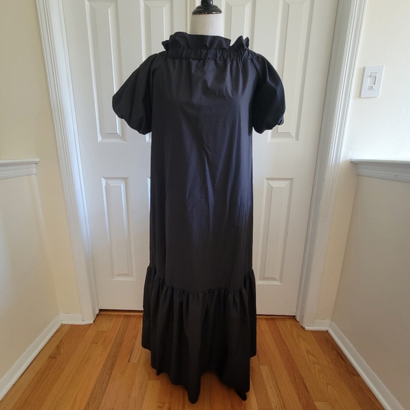 ASOS Black Puff Sleeve Poplin Maxi Dress Size 0 - Picture 2 of 9
